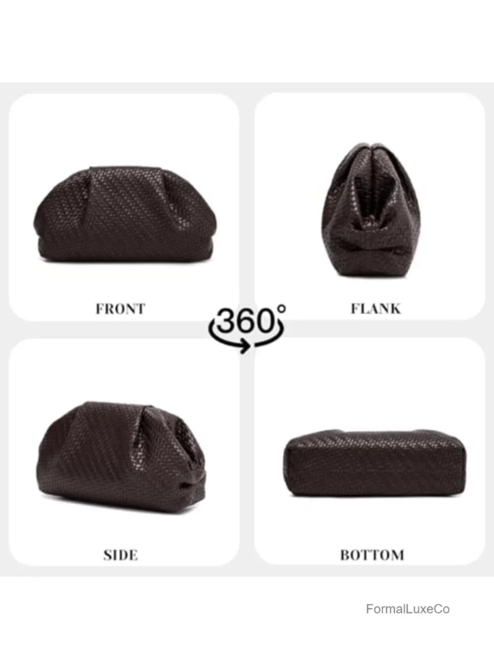 Women's Woven Faux Leather Ruched Dumpling Clutch Evening Bag
